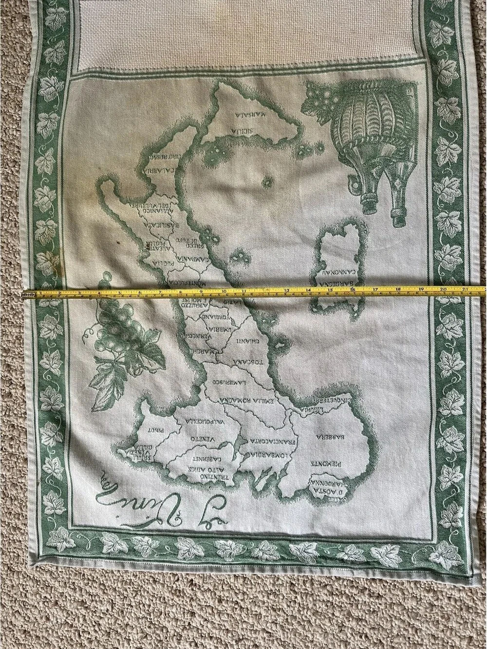 VTG Graziano Italy Wine Map Tea Towel Cotton Jacquard Green I Vini Italian READ!